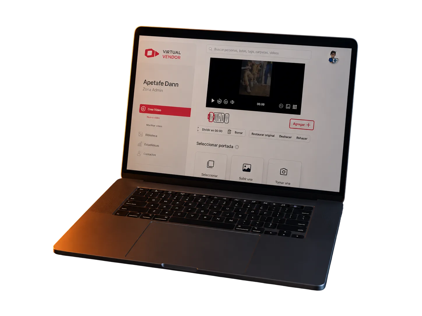 Panel de Virtual Vendor para grabar y editar vídeos de venta