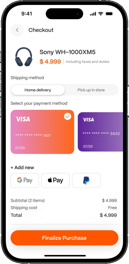 El pago de un pedido en un iPhone, con las tarjetas guardadas
