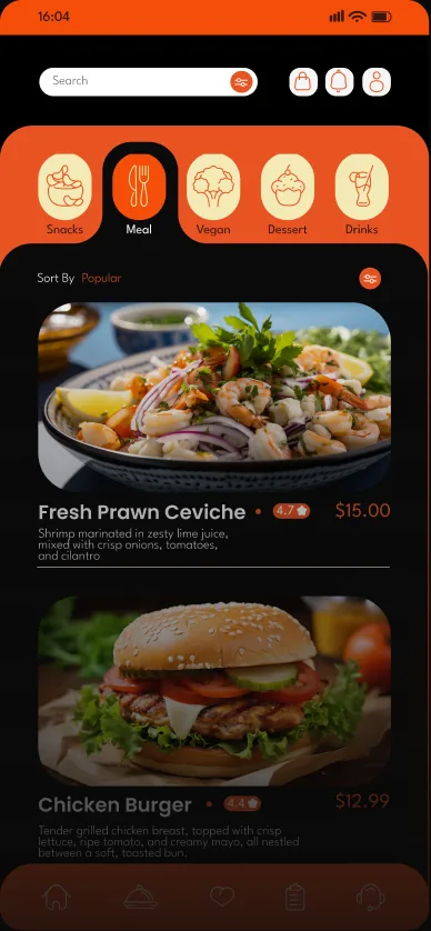 App de comida a domicilio con la carta de platos